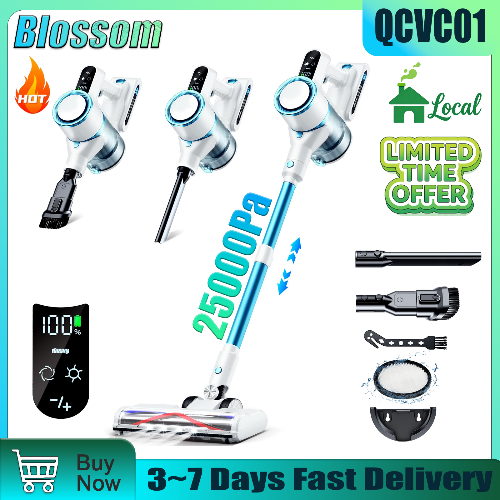Car Cleaning Brush - Blossom QCVC01 Wireless Vacuum Cleaner 4-in-1