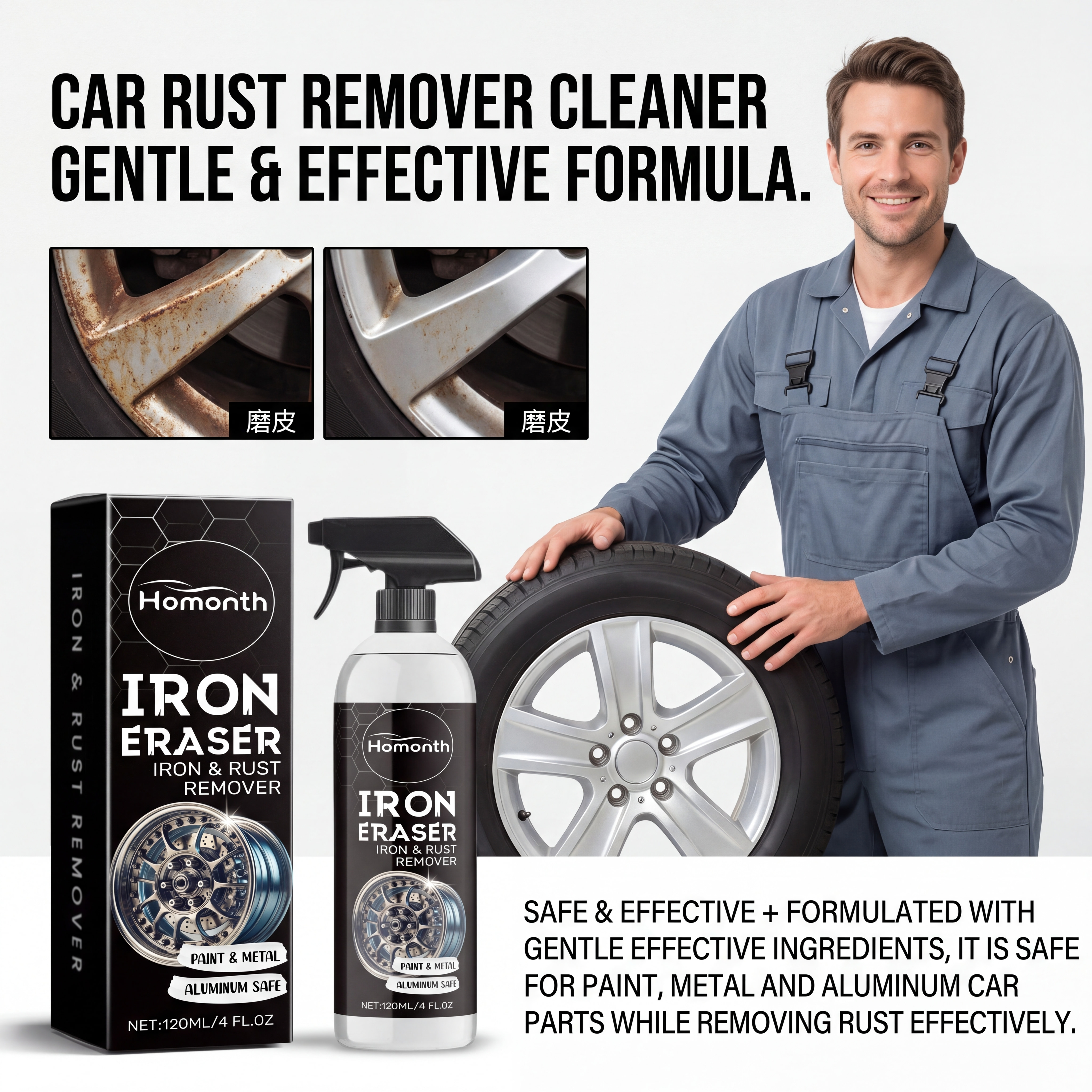 Wheel Cleaner Alloy - Car Rust Remover Spray Powerful Iron