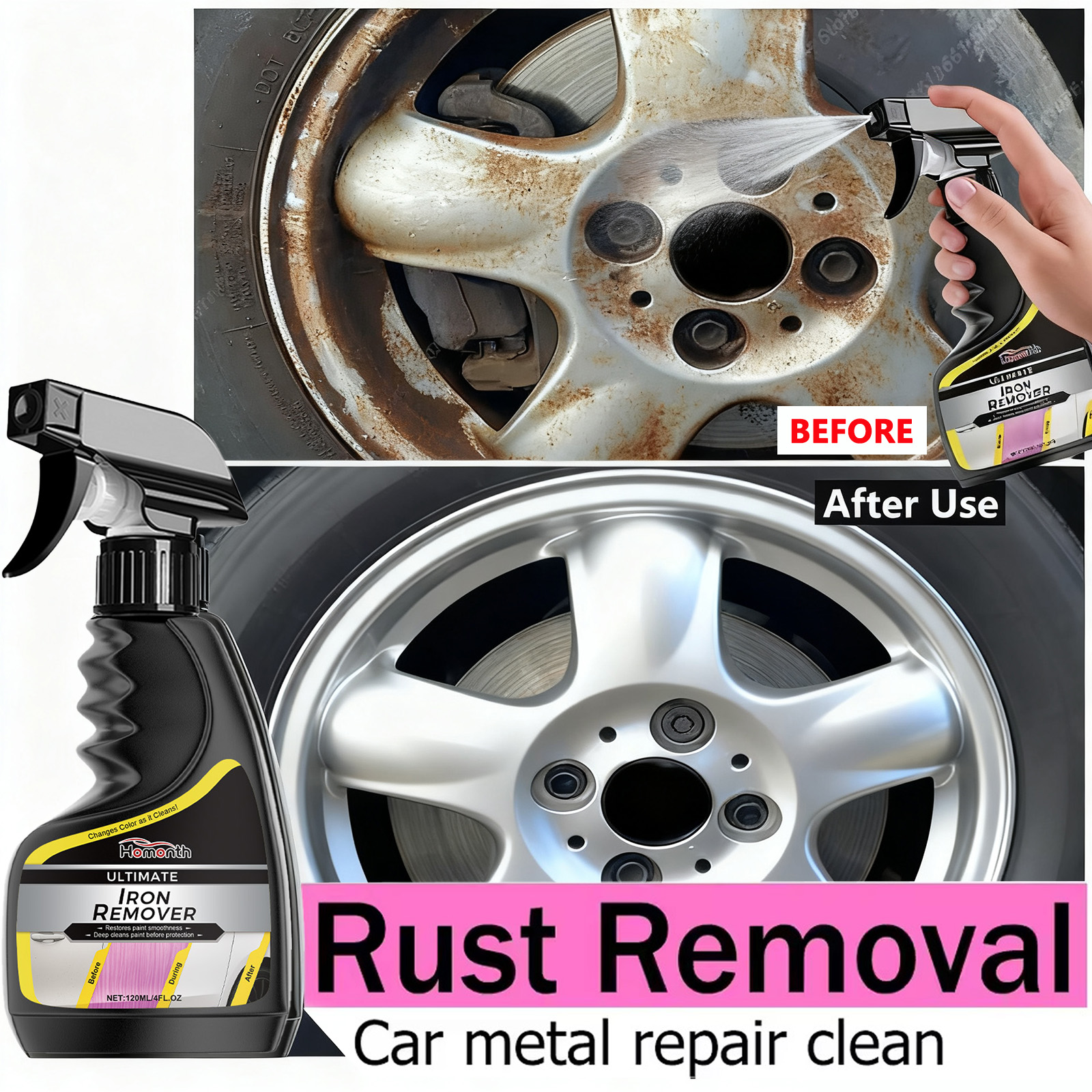 Wheel Cleaner Alloy - Car Wheel Cleaner Rust Remover Effective