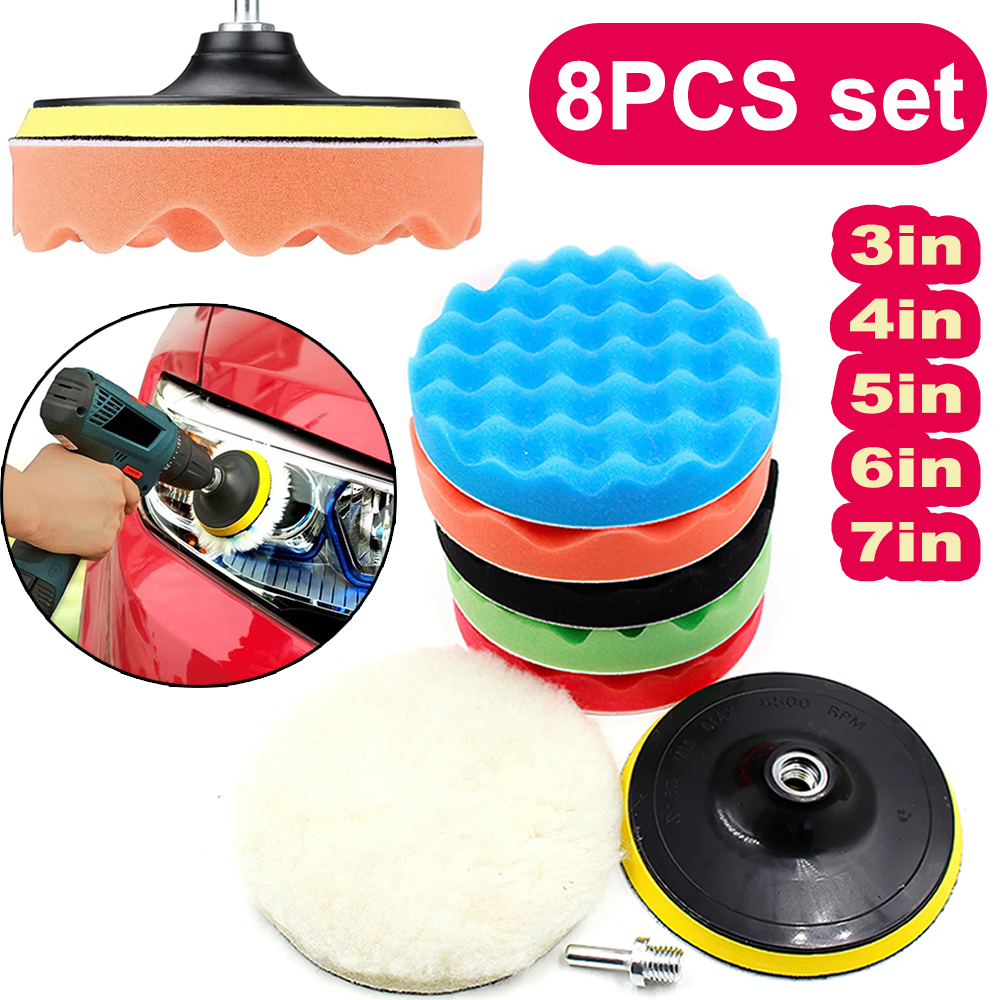 Polish Pad Set Buffer - 8Pcs Car Polishing Pads Kit 3/4/5/6/7